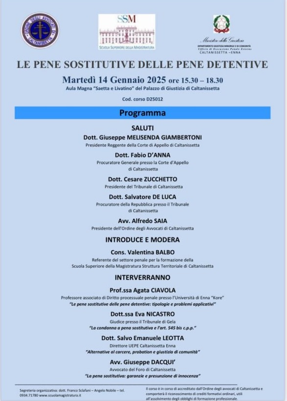 “Le pene sostitutive delle pene detentive” – 14 gennaio 2025