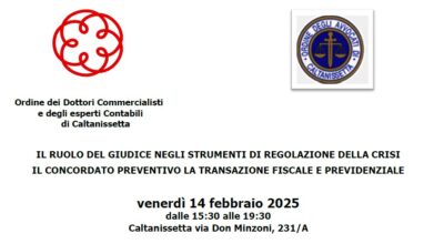 Evento formativo organizzato dall’Ordine degli Avvocati di Caltanissetta giorno 14 febbraio dalle ore 15.30 alle ore 19.30