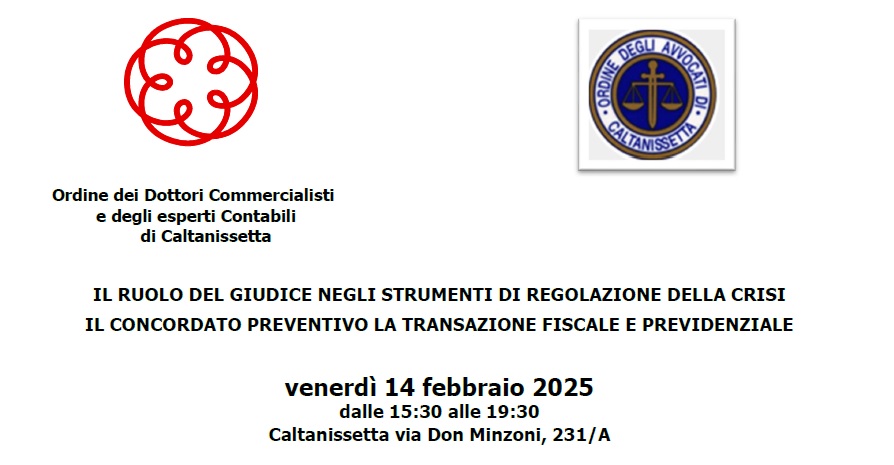 Evento formativo organizzato dall’Ordine degli Avvocati di Caltanissetta giorno 14 febbraio dalle ore 15.30 alle ore 19.30