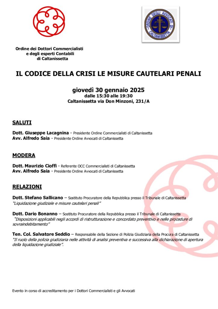 Il codice della crisi e le misure cautelari penali – 30 Gennaio 2025